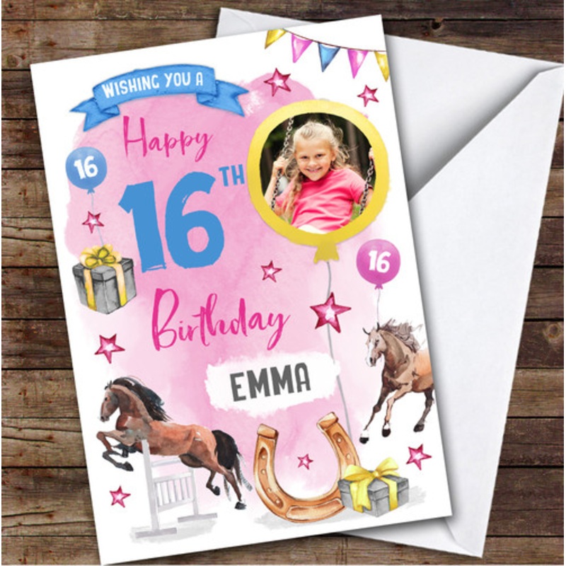 Girl’s Horse Riding Animal Lover Photo 16th Birthday Personalised Birthday Card – The Card Zoo
