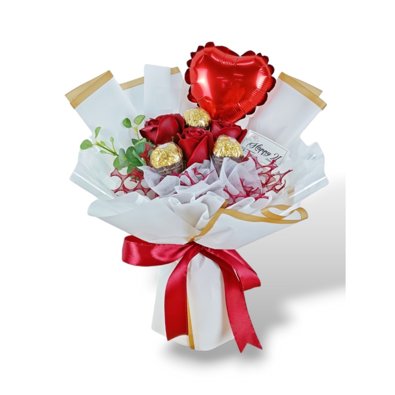 Maroon Soap Roses Ferrero Rocher Bouquet Artificial Flower (Klang Valley Delivery)