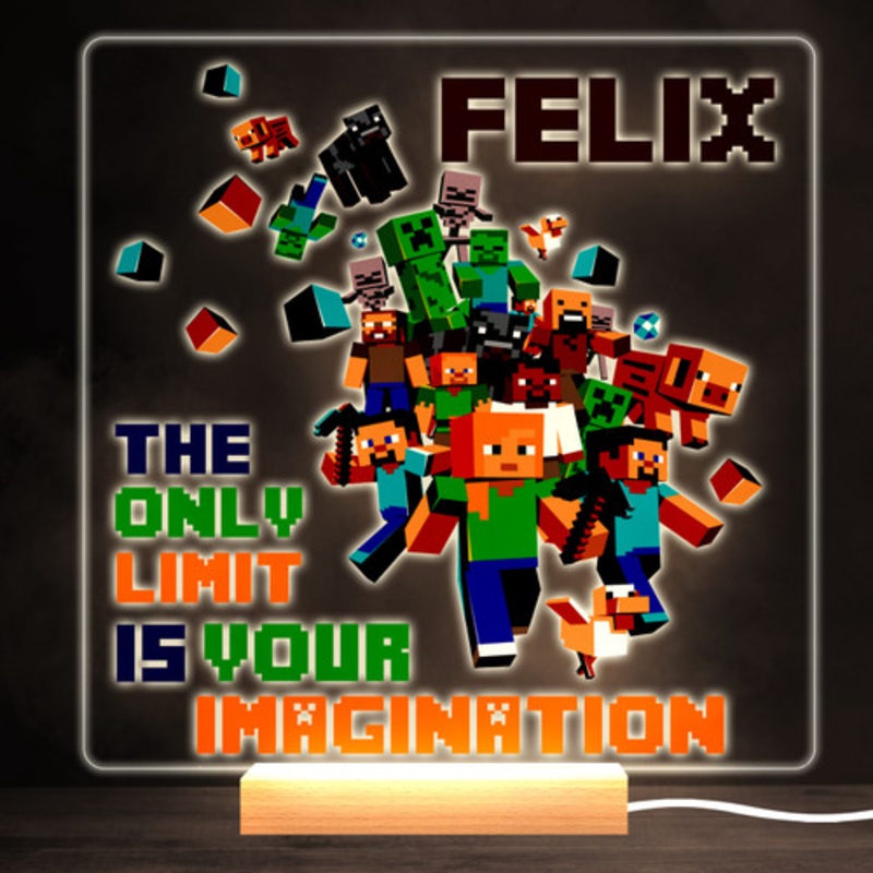 Minecraft The Only Limit Colourful Square Personalised Gift LED Lamp Night Light – The Card Zoo