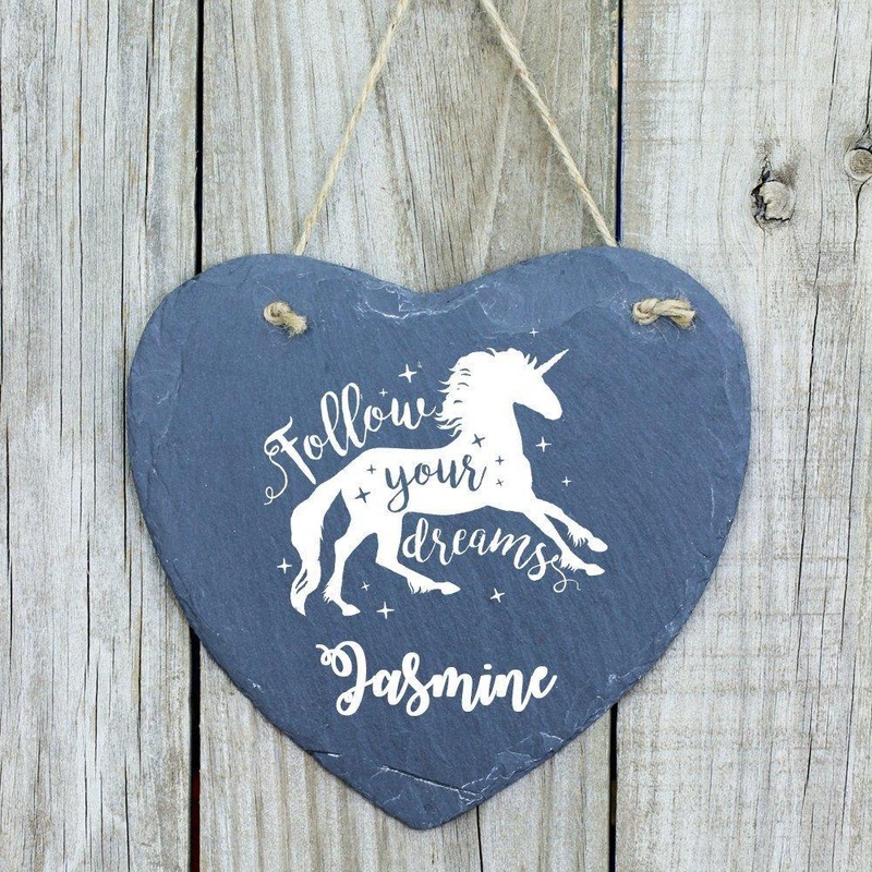 Unicorn Magic Large Slate Heart Personalised Plaque