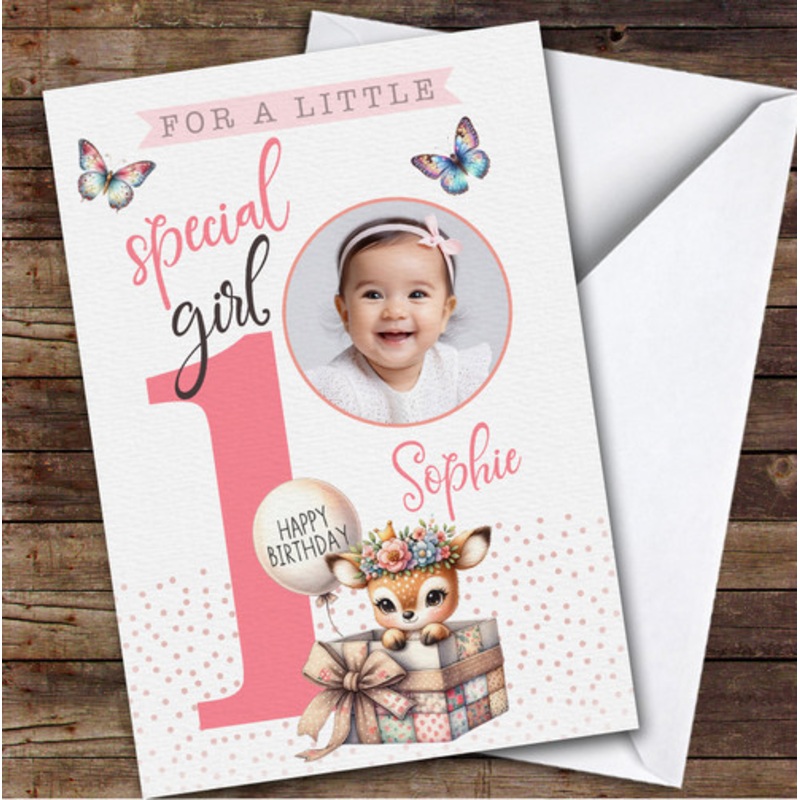 1st Floral Deer Fawn Photo Custom Personalised Birthday Card – The Card Zoo