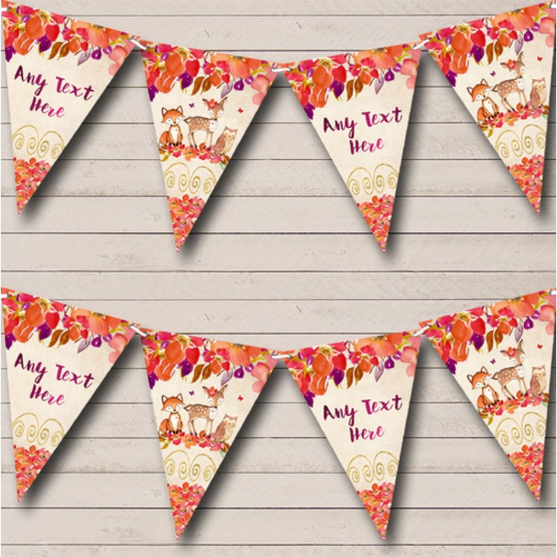 Autumn Fall Woodland Forest Animals Fox Personalised Children’s Party Bunting – The Card Zoo