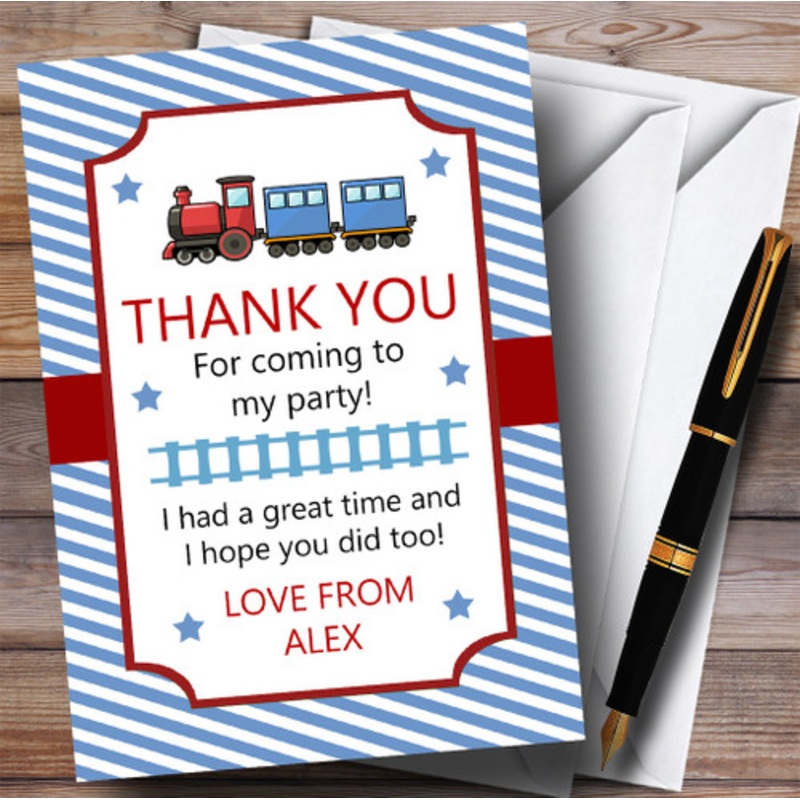 Blue Stripy Train Party Thank You Cards – The Card Zoo