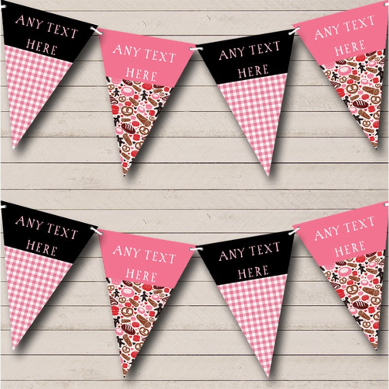 Cakes Baking Sweets Pink Black Personalised Children’s Party Bunting – The Card Zoo
