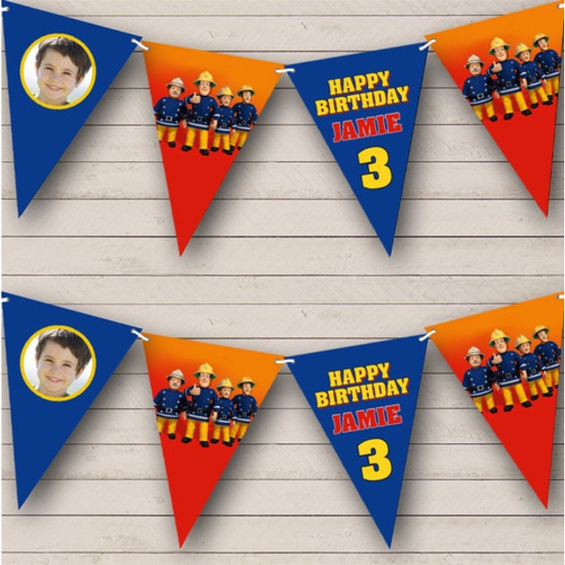 Fireman Sam Kids Cartoon Age Birthday Photo Personalised Party Banner Bunting – The Card Zoo