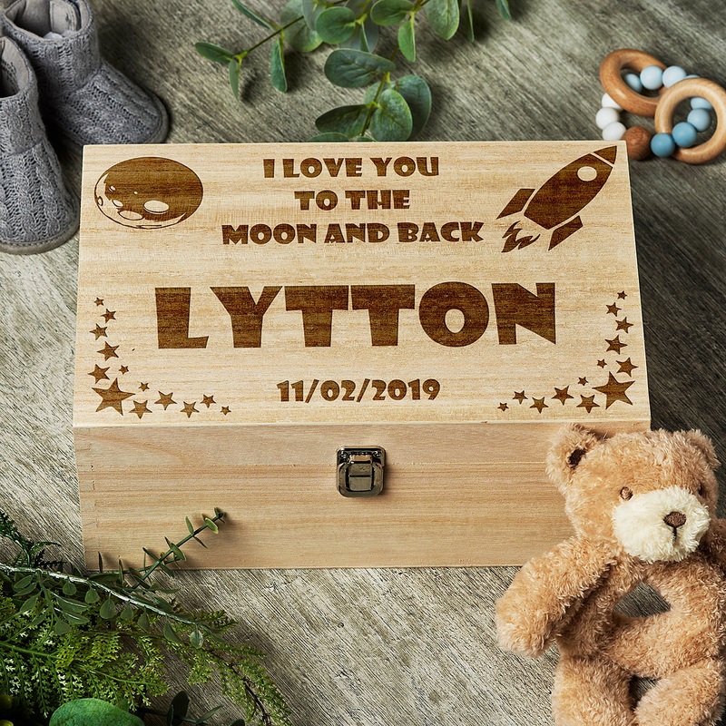 I Love You To The Moon and Back Personalised Baby Keepsake Box Gift