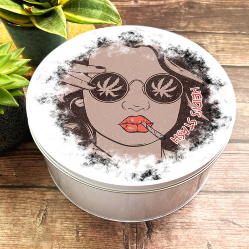 Round Girl In Weed Sunglasses Cannabis Personalised Stash Tin – The Card Zoo