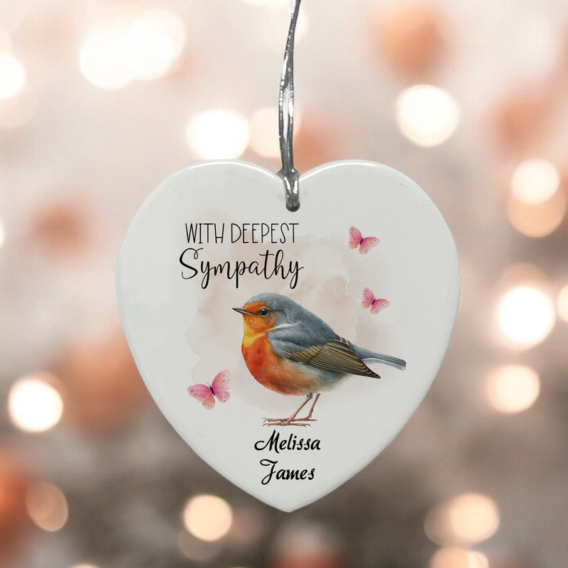 Sympathy Bereavement Condolences Ceramic Heart With Robin