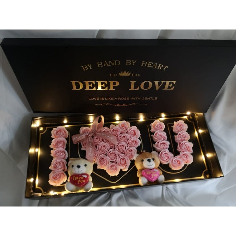 Valentine’s Day 2023 Deep Love Couple Bear Pink Soft Roses (Soap Flower) (Klang Valley Delivery Only)