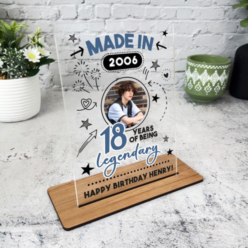 16th Birthday Gift Blue Doodle Photo Custom Personalised Gift Acrylic Plaque – The Card Zoo