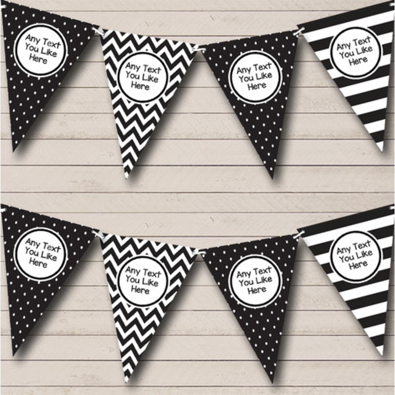 Black White Stripes Spots Chevrons Children’s Birthday Party Bunting – The Card Zoo