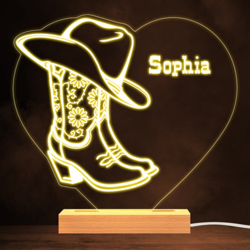 Cowgirl Hat And Boots Western Warm White Lamp Personalised Gift Night Light – The Card Zoo