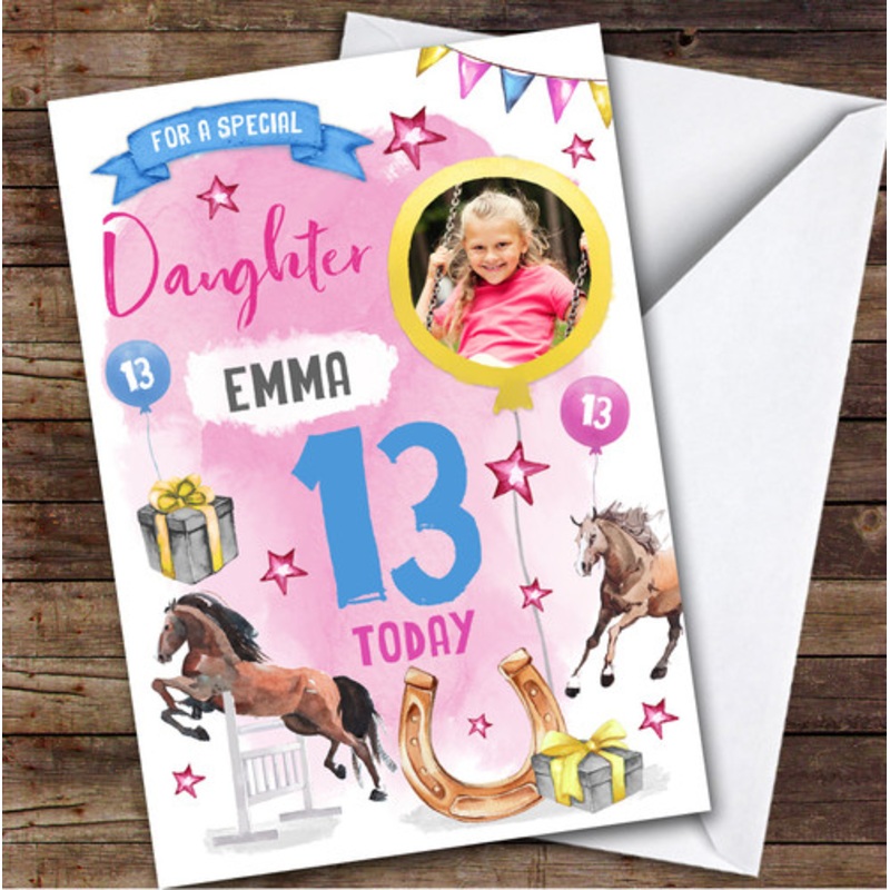 Horse Riding Animal Lover Photo Daughter 13th Teenage Personalised Birthday Card – The Card Zoo