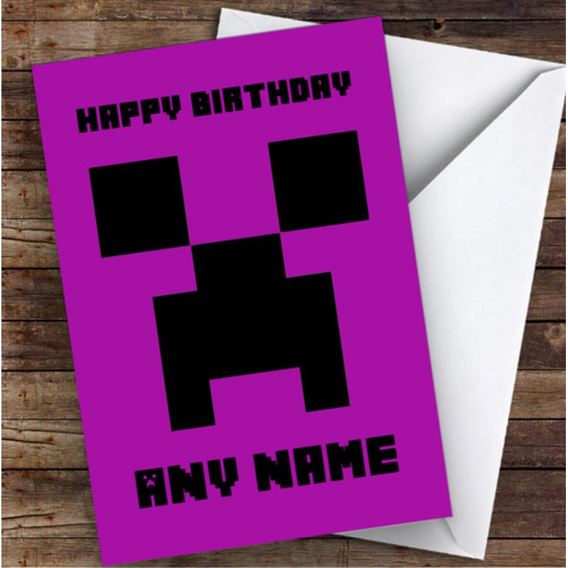 Minecraft Creeper Purple Children’s Kids Personalised Birthday Card – The Card Zoo