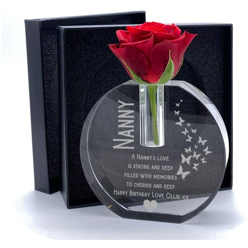 Personalised Nanny Gift Crystal Glass Flower Vase With Engraving Boxed FVS-4