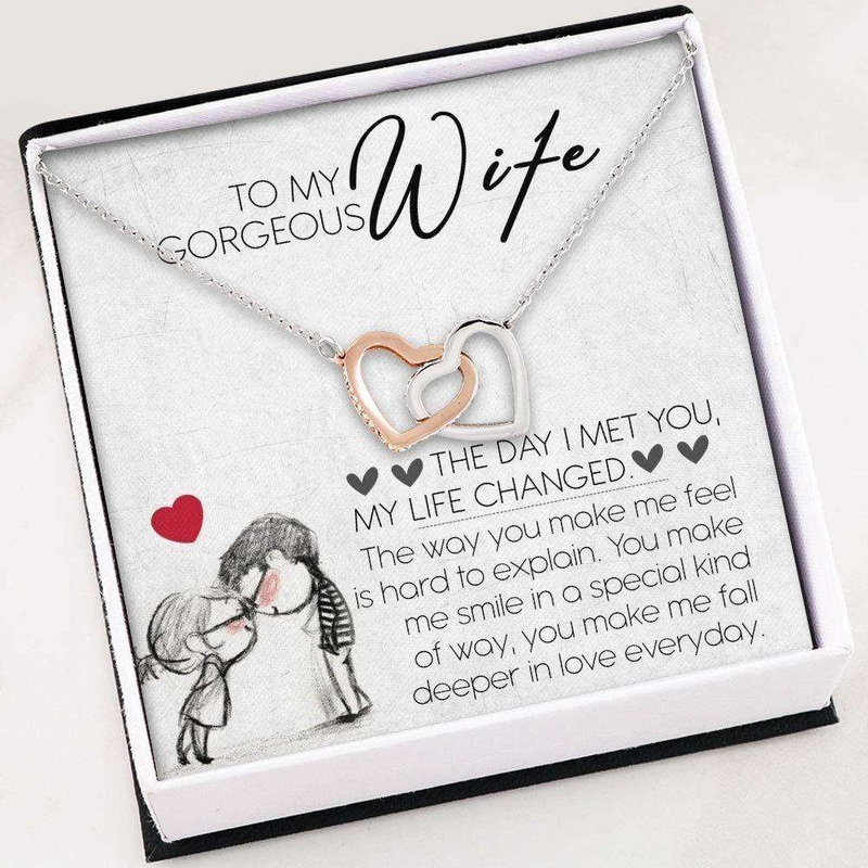 Wife Necklace, To My Gorgeous Wife Necklace  Interlocking Hearts Necklace With Gift Box