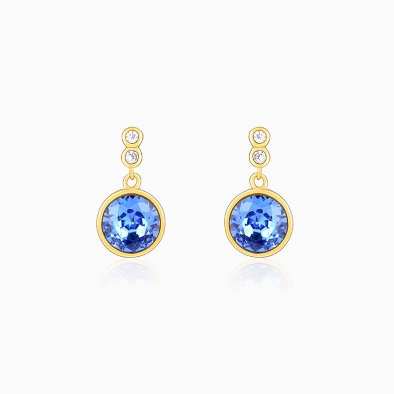 Golden Sapphire Blue Sphere Earrings