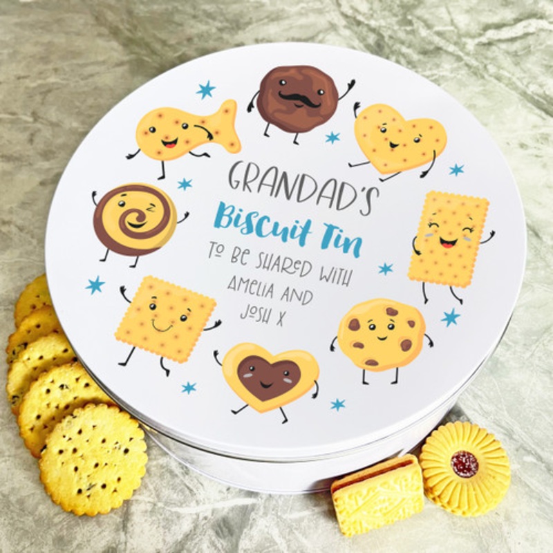 Grandad’s To Be Shared With Round Personalised Gift Cookies Treats Biscuit Tin – The Card Zoo