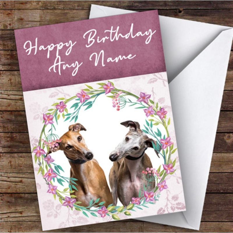 Greyhound Dog Pink Floral Animal Personalised Birthday Card – The Card Zoo