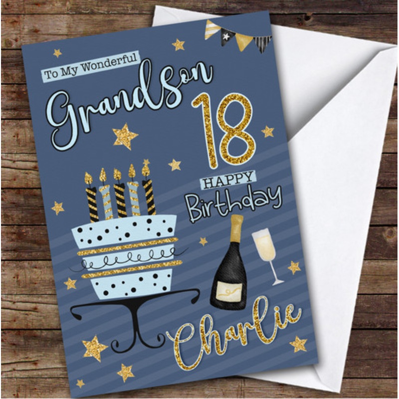 Personalised Grandson 18th Blue Gold Birthday Card Cake – The Card Zoo
