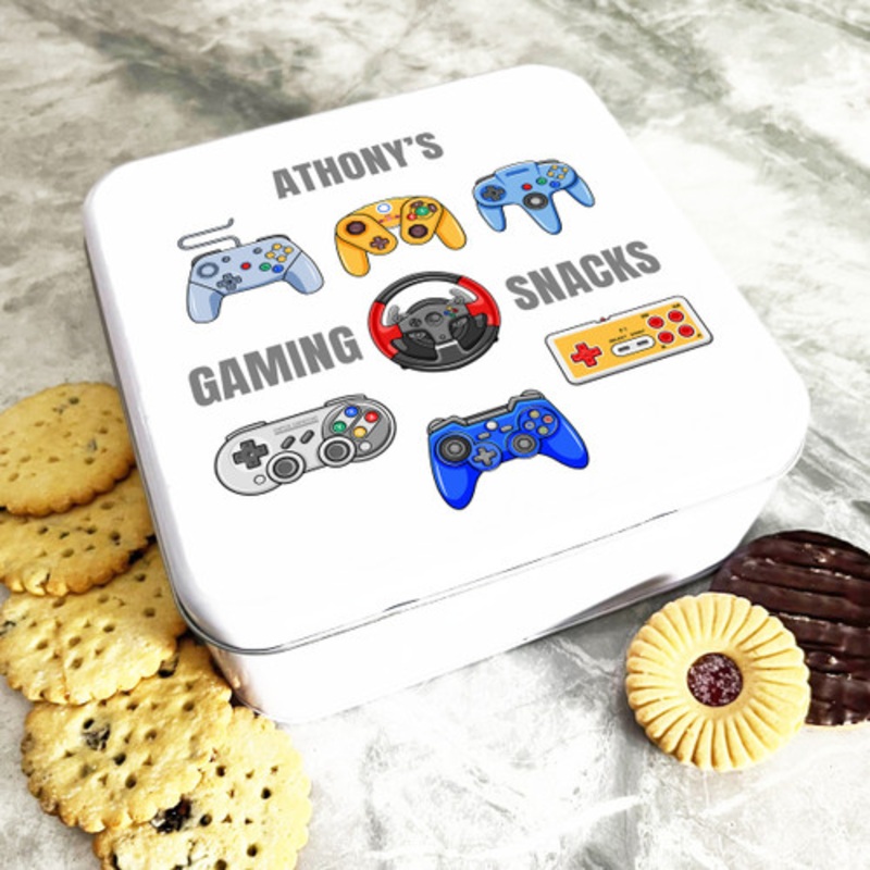 Square Colourful Gaming Snacks Controllers Personalised Treat Tin – The Card Zoo