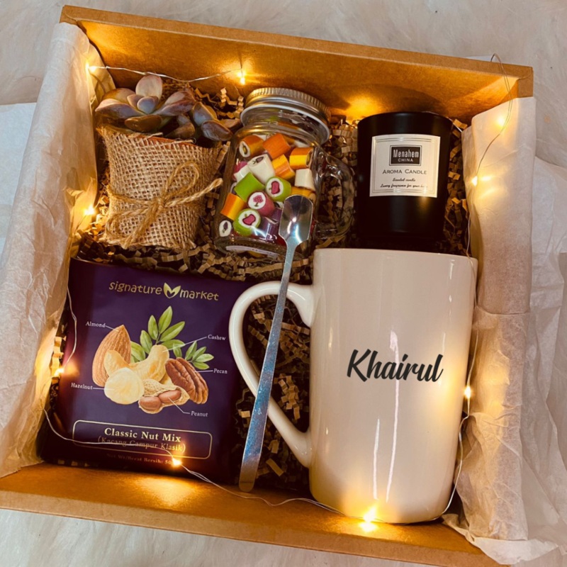 Stick By U Personalised Name On Ceramic Coffee Mug Cup with Candy, Aromatherapy and Plant (Nationwide Delivery)