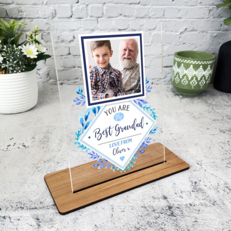 Best Gift For Grandad Blue Flower Photo Personalised Acrylic Plaque – The Card Zoo