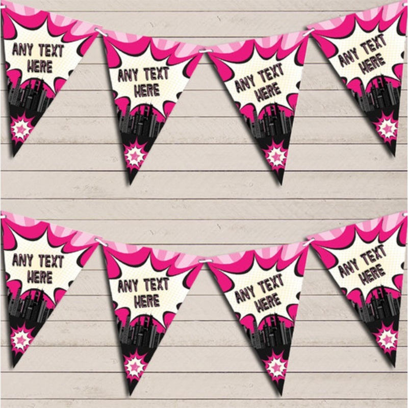 Hero Superhero Comic Pink Girls Children’s Birthday Bunting Garland Party Banner – The Card Zoo