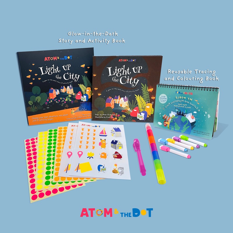 Unique Story & Activity Book Bundles by Atom & the Dot – Glow in the Dark, Reading, Tracing & Colouring (Nationwide Delivery)